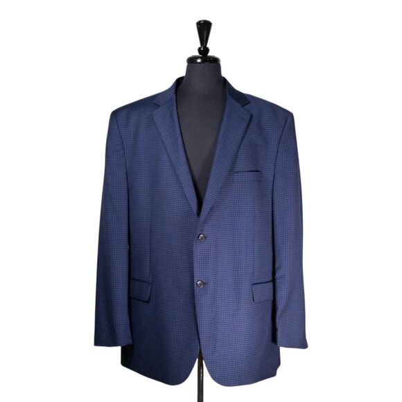 Jos. A. Bank Mens Blazer 50L Blue Check Plaid Wool Sport Coat 2 Button Jacket